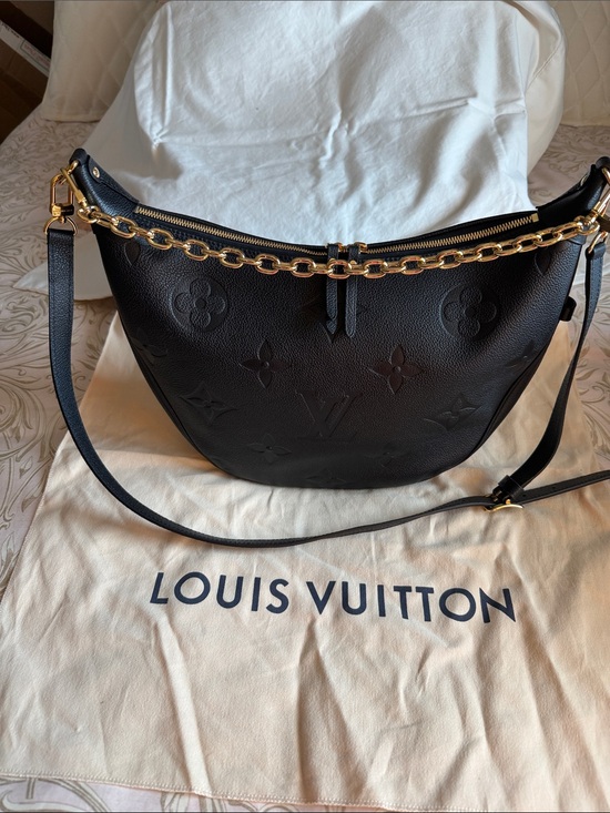 Louis Vuitton Handbags - Louis Vuitton Black Embossed Monogram Hobo with Gold Chain Accent